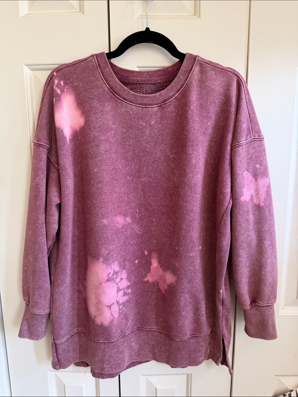 Bleach -Washed Crewneck Sweatshirt, butterfly floral design.  SO SOFT.